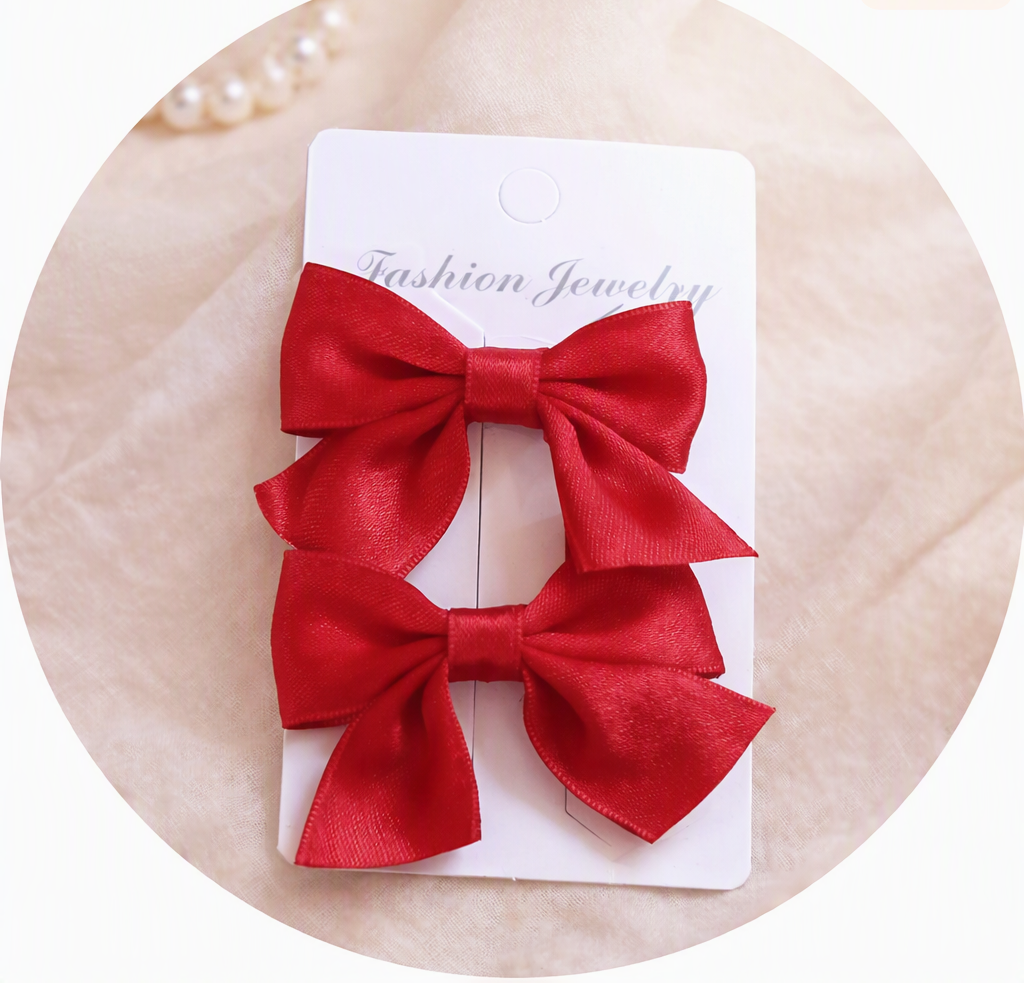 Red Satin Bow Hair Clips β Elegant Fashion Jewelry